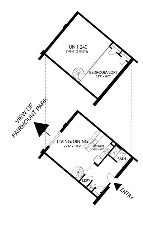 Floor plan for 1 bed, 1 bath, 925 sqft